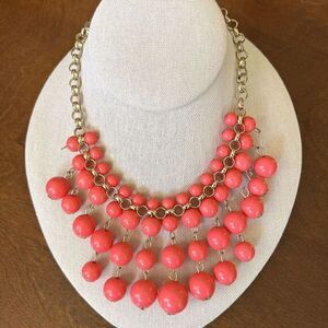 Gold Tone Chain Pink Beaded Statement Necklace 18 in Ext. 3‎ in